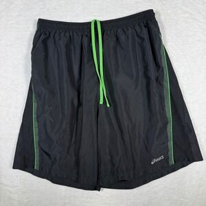 ASICS Mens Running Shorts Black Neon Green Athletic Gym Workout L